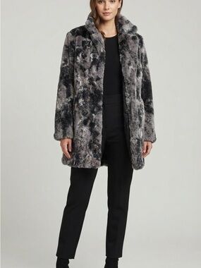 Furious Fur Faux Fur Gray Black Long Coat Jacket Size M